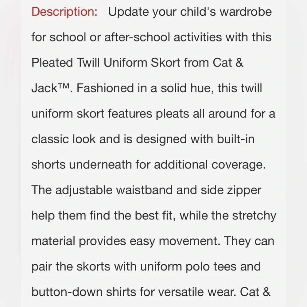 Cat & Jack Pleated Twill Uniform Skort Skirt Khaki Girl’s 16 Plus